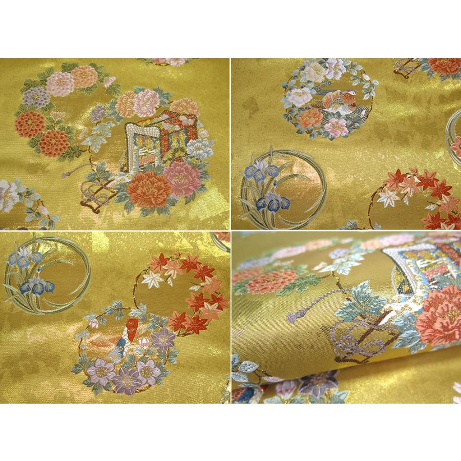 中古】美品 長島成織物 本金箔 瀞金錦 桃山錦繍丸文 金 中古】美品 長島成織物 本金箔 瀞金錦 桃山錦繍丸文 金