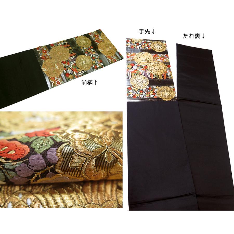 中古】美品 引箔 振袖用 六通柄 袋帯 能衣秀粋文 黒地（b3481283  