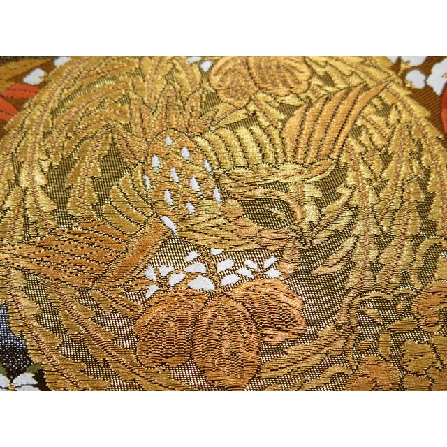 中古】美品 引箔 振袖用 六通柄 袋帯 能衣秀粋文 黒地（b3481283  