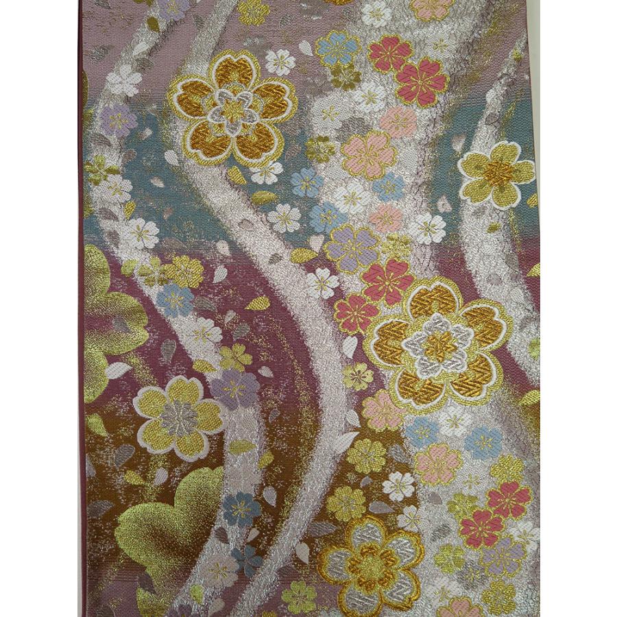 中古】美品 振袖用 六通柄 袋帯 桜花文様／ピンク・ブルー（b3517876