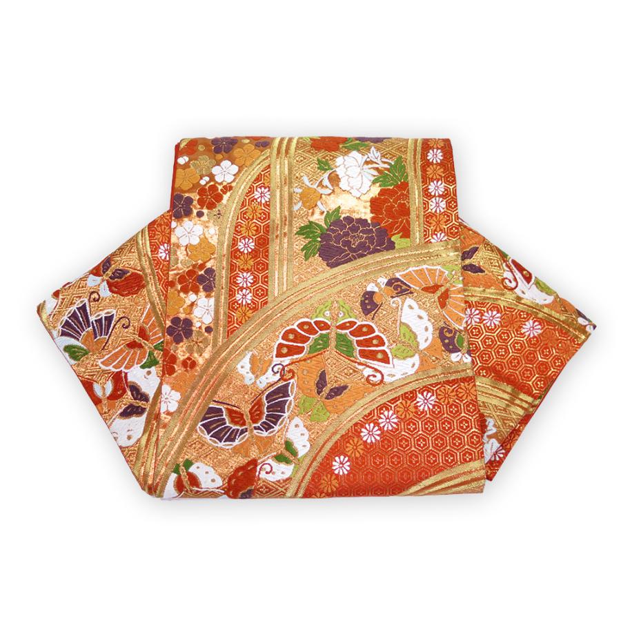 中古】美品 河合美術織物 唐織 六通柄 袋帯 振袖・訪問着 華・アゲハ 