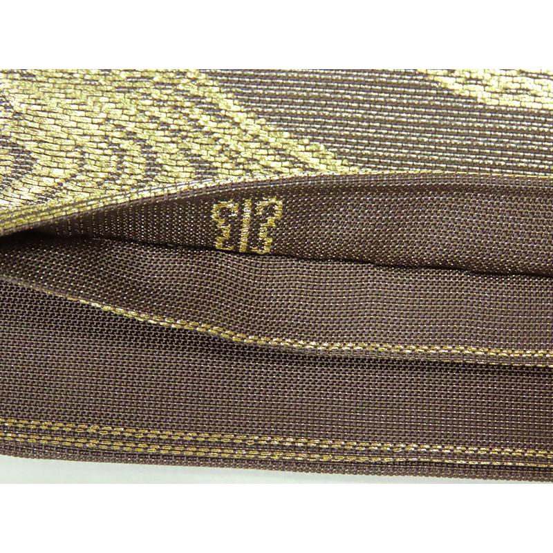 中古】美品 川島織物 六通柄 袋帯 松扇文様／焦げ茶・金（b3541710 
