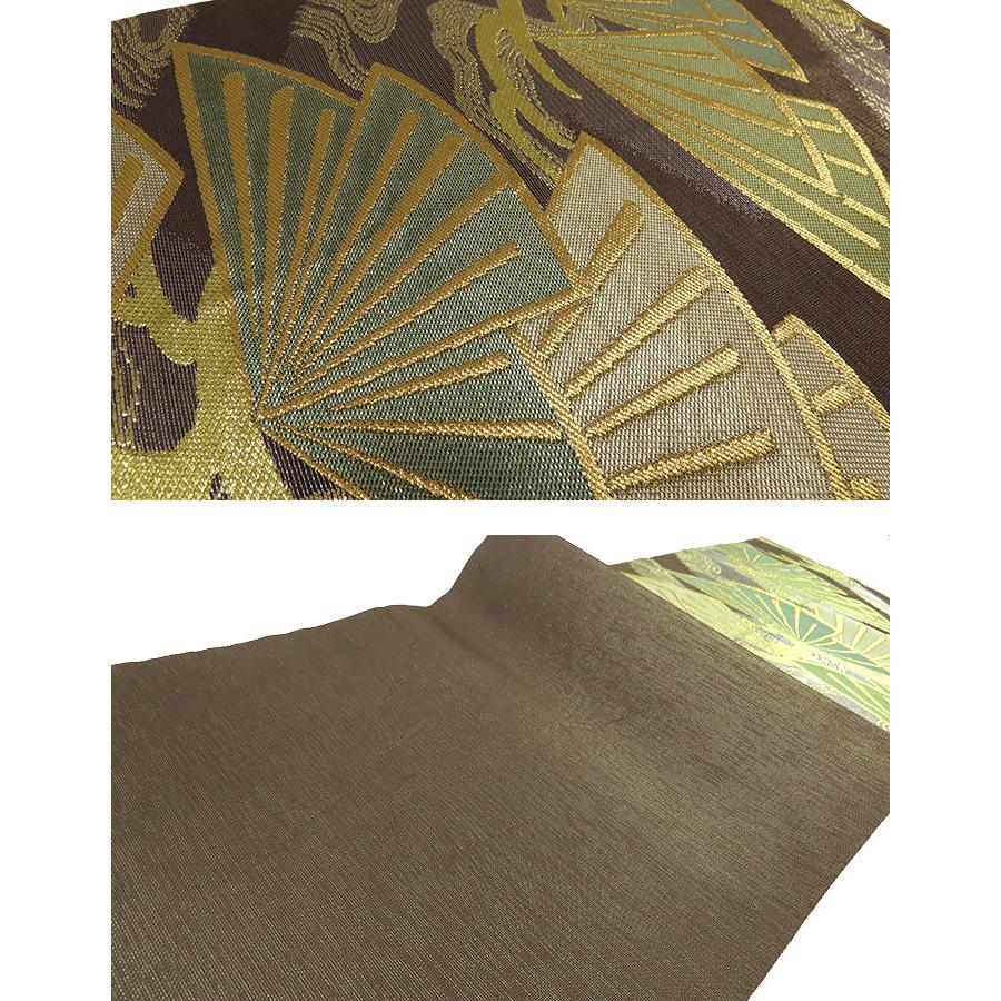 中古】美品 川島織物 六通柄 袋帯 松扇文様／焦げ茶・金（b3541710 