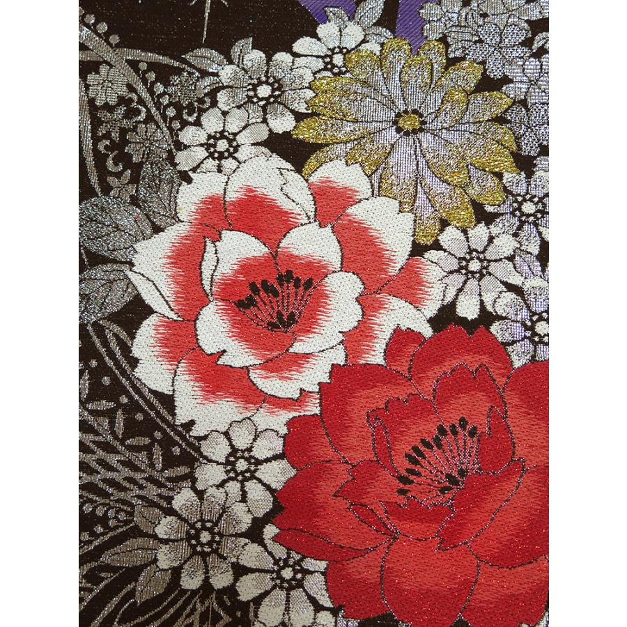中古】美品 振袖用 六通柄 袋帯 薔薇・リボン／黒・金（b3558190 