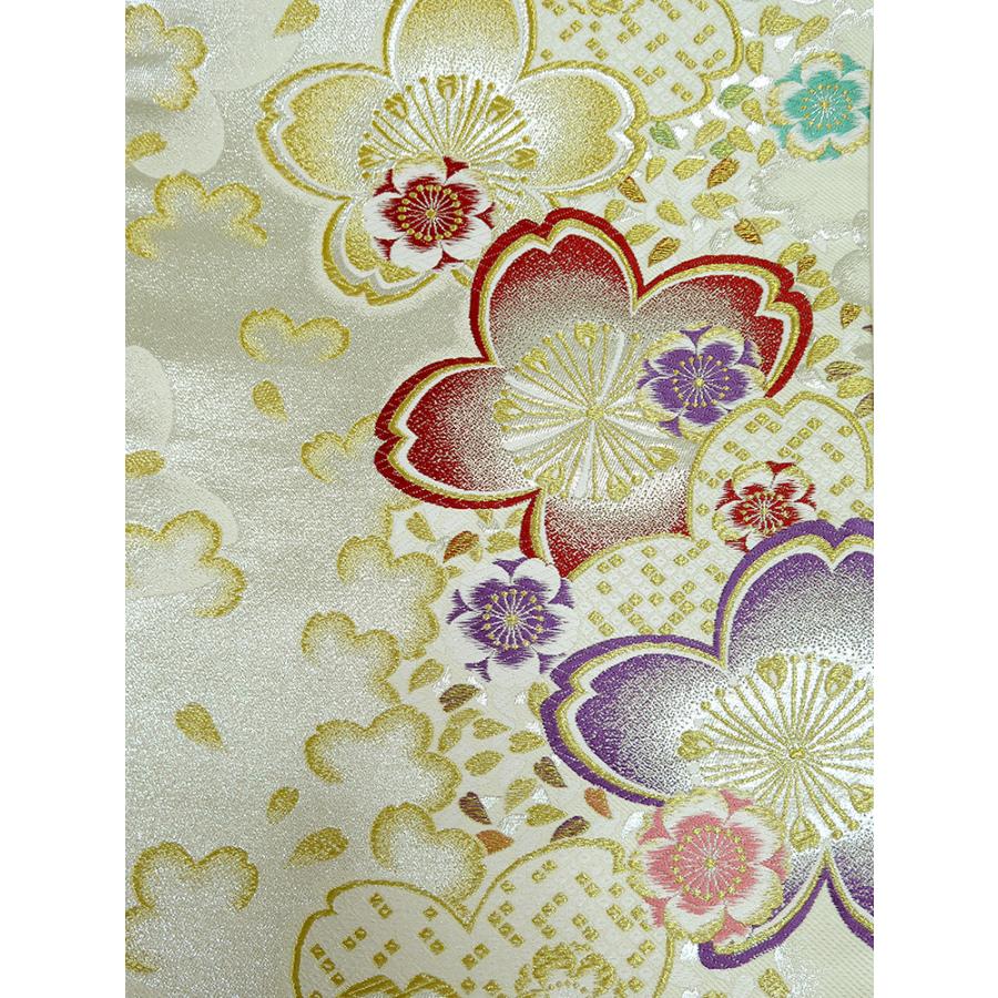 中古】美品 振袖用 六通柄 袋帯 桜花文様／白銀（b3560094