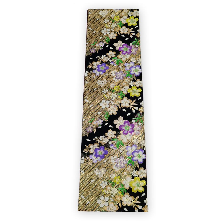 中古】美品 振袖用 六通柄 袋帯 桜花文様／黒・金（b3563248