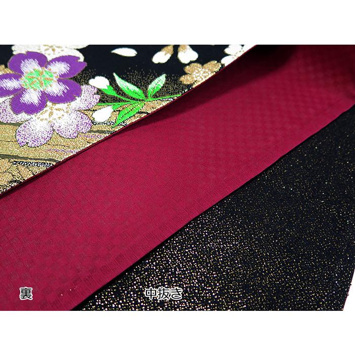 中古】美品 振袖用 六通柄 袋帯 桜花文様／黒・金（b3563248-3097trym 
