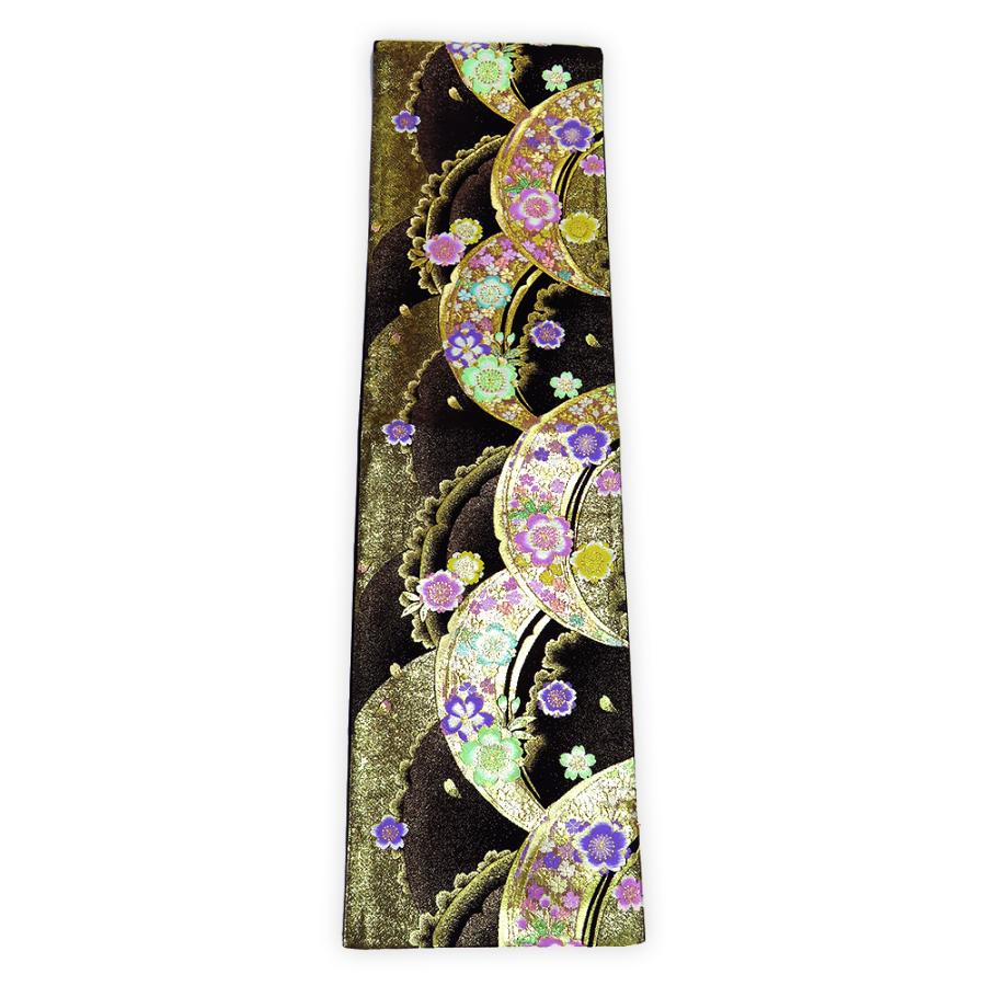 中古】美品 振袖用 全通柄 袋帯 桜花文様／黒地（b3565051