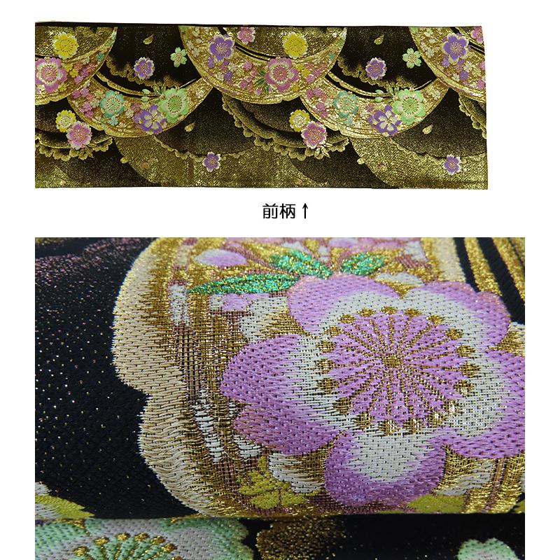 中古】美品 振袖用 全通柄 袋帯 桜花文様／黒地（b3565051