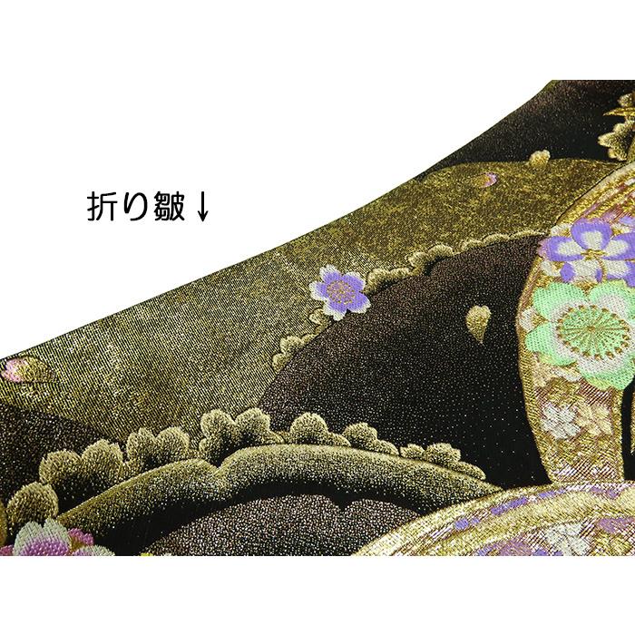 中古】美品 振袖用 全通柄 袋帯 桜花文様／黒地（b3565051