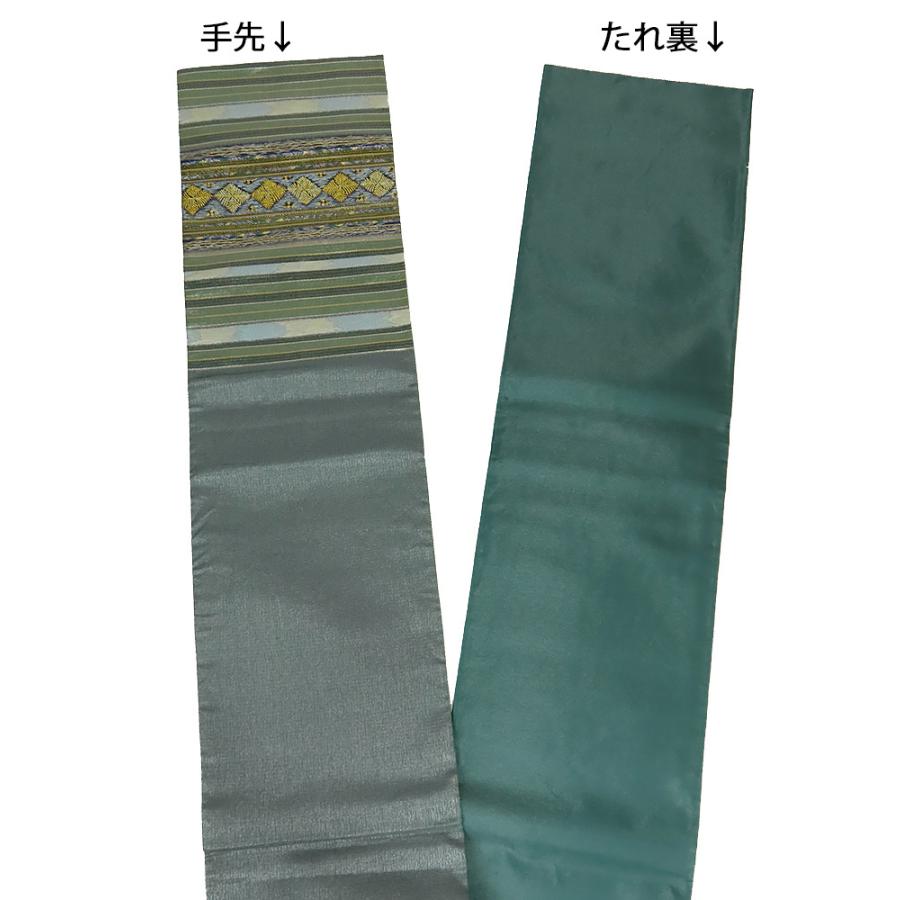 中古】美品 六通柄 しゃれ袋帯 横段松葉文様／緑色系（b3580214 