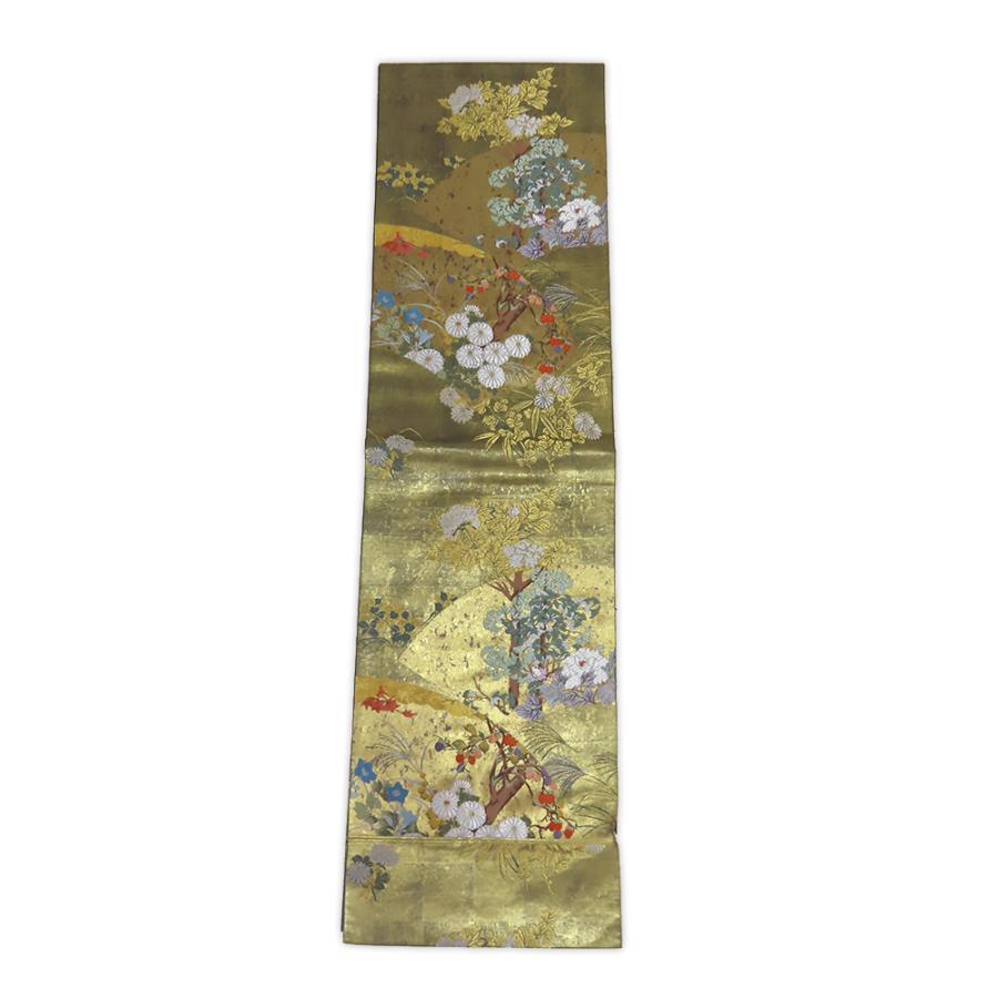 中古】美品 本金箔 瀞金錦 長嶋成織物 ながしま帯 六通柄 袋帯「春秋 