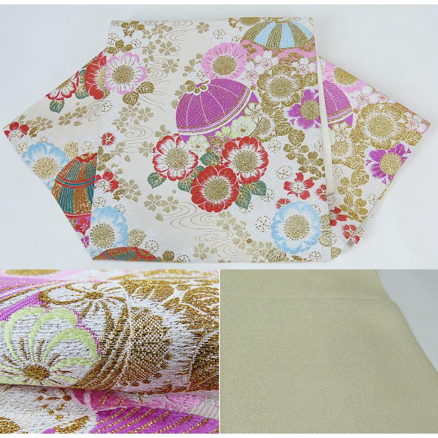 中古】美品 振袖用 六通柄 袋帯 貸衣装流れ 白地 マリ 桜 b3696960 