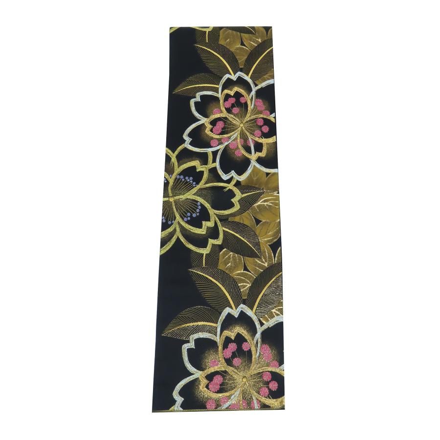 袋帯 振袖用 桜柄 黒 金 銀 全通柄 436cm 【中古】美品 b3902375 