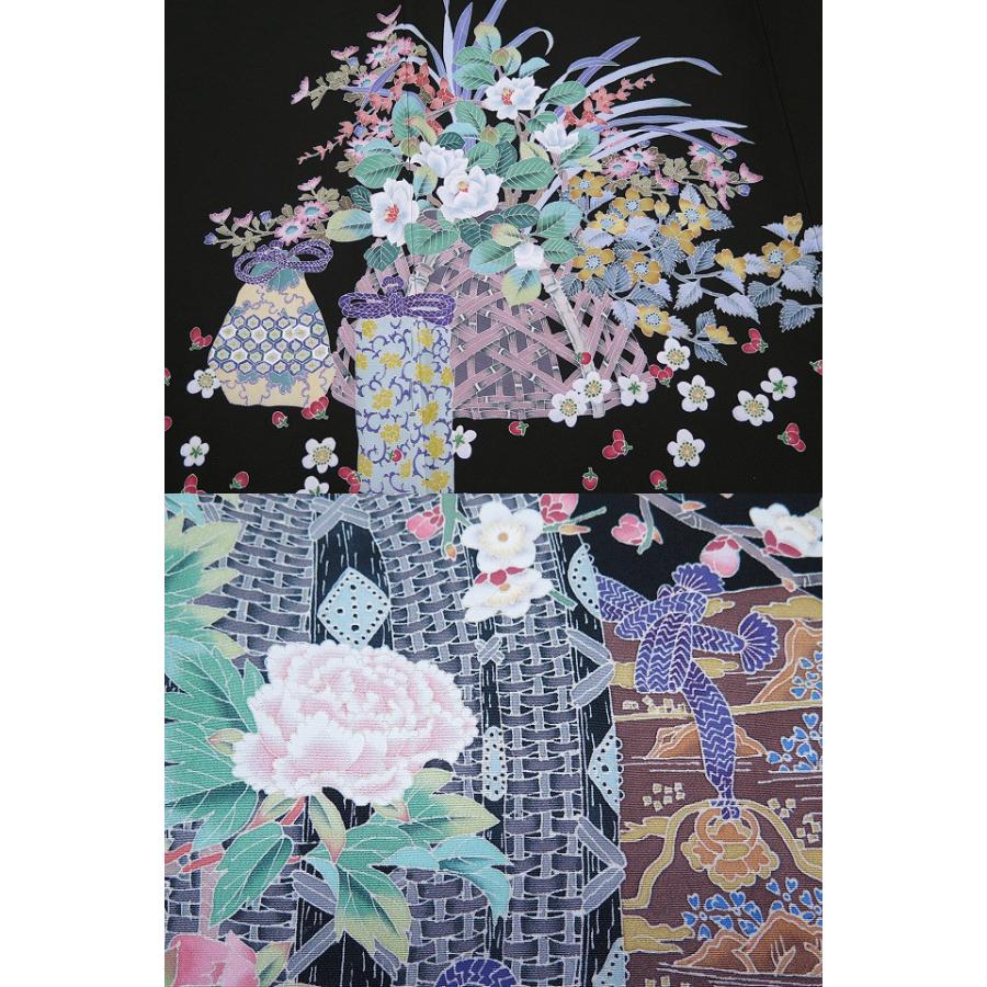 □【中古】美品 本場加賀友禅 魚津誠 作 黒留袖 三つ柏 ハギレ □【中古】美品 本場加賀友禅 魚津誠 作 黒留袖 三つ柏 ハギレ