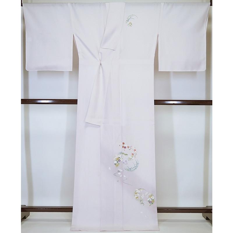 □夏着物 新品 お仕立上り 手書き友禅 絽 訪問着 薄ピンク 居敷当あり  