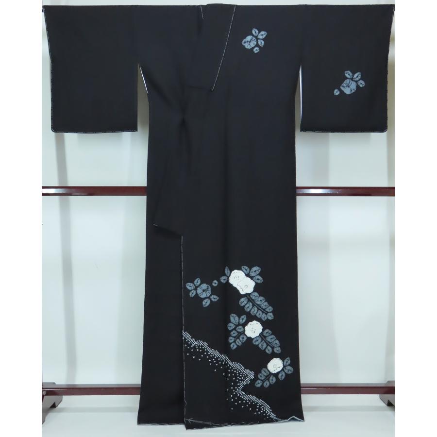 身幅大 付下げ 辻が花 絞り染め 黒 裄68cm 身丈164cm 未使用品 