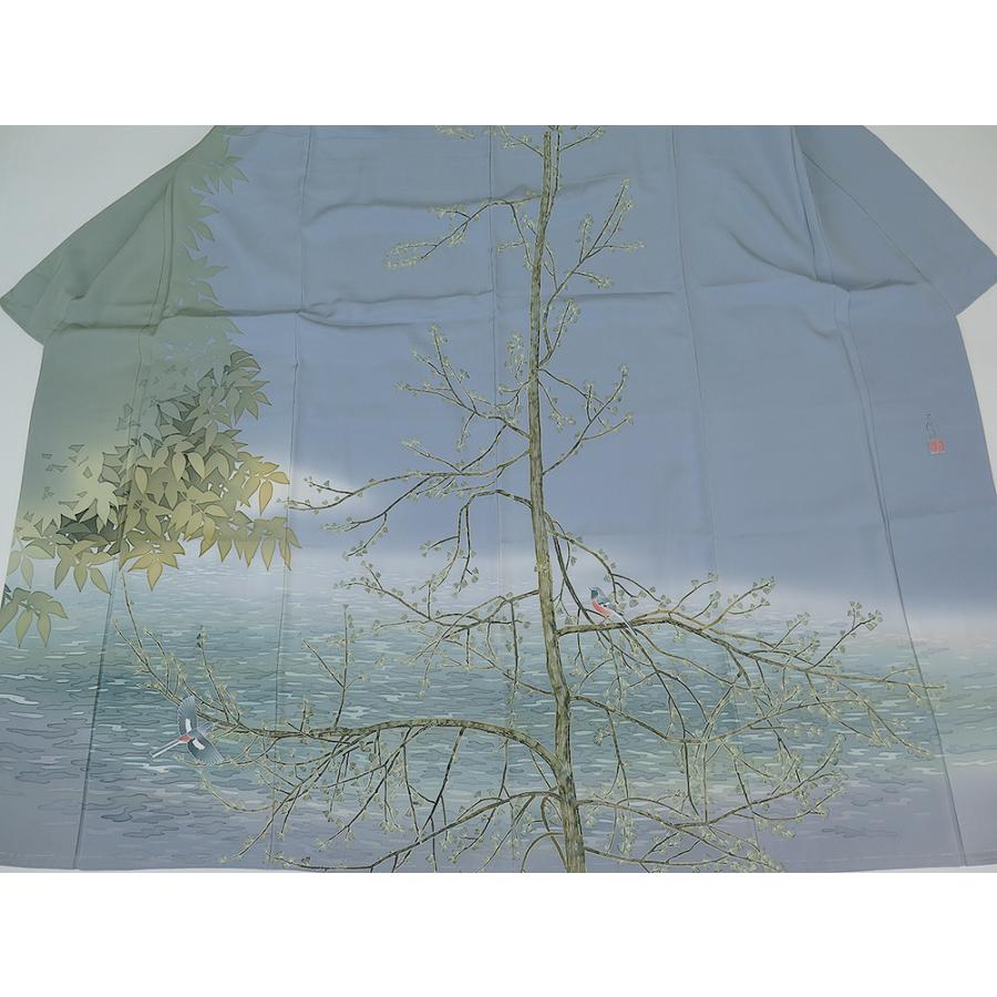 中古】美品 本場加賀友禅 石田巳代治 作 訪問着 グレー ハギレなし