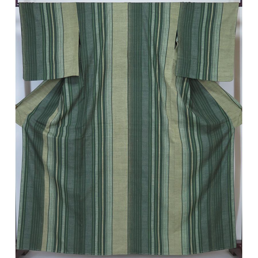 中古】美品 重要無形文化財 本場結城紬 100亀甲 奥順 緑 証紙有り 