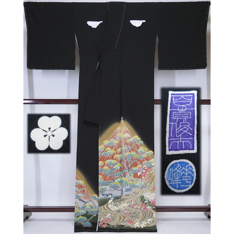 中古】美品 本場加賀友禅 百貫華峰 作 黒留袖 片喰 ハギレなし 中古】美品 本場加賀友禅 百貫華峰 作 黒留袖 片喰 ハギレなし