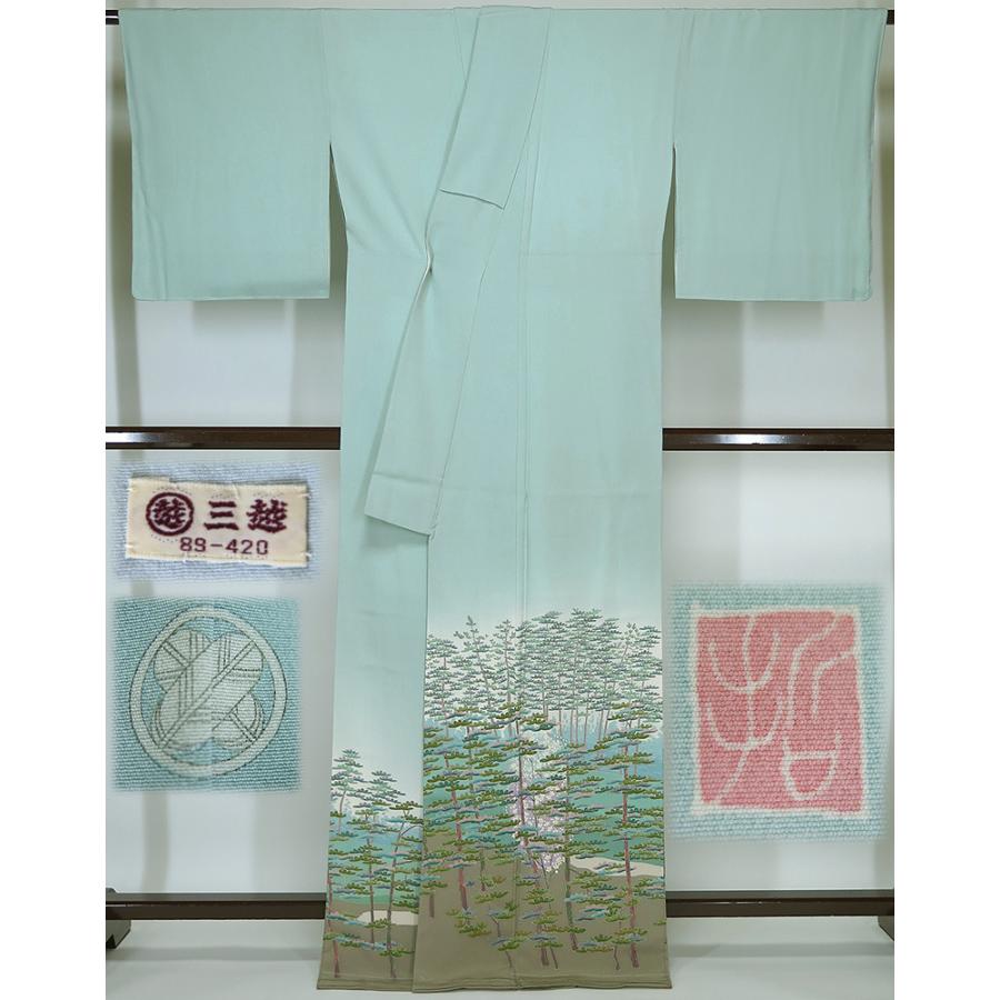 中古】美品 本場加賀友禅 前川哲 作 色留袖 訪問着仕立て 丸に違い鷹の