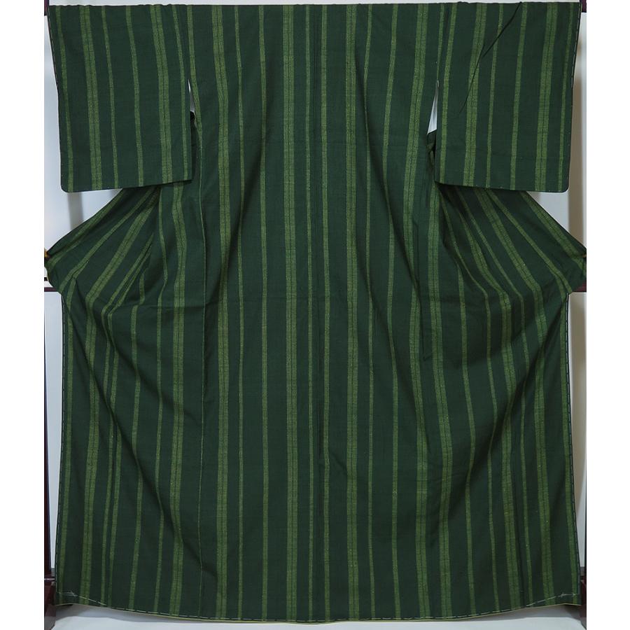 中古】美品 重要無形文化財 本場結城紬 緑 100山亀甲 証紙なし 