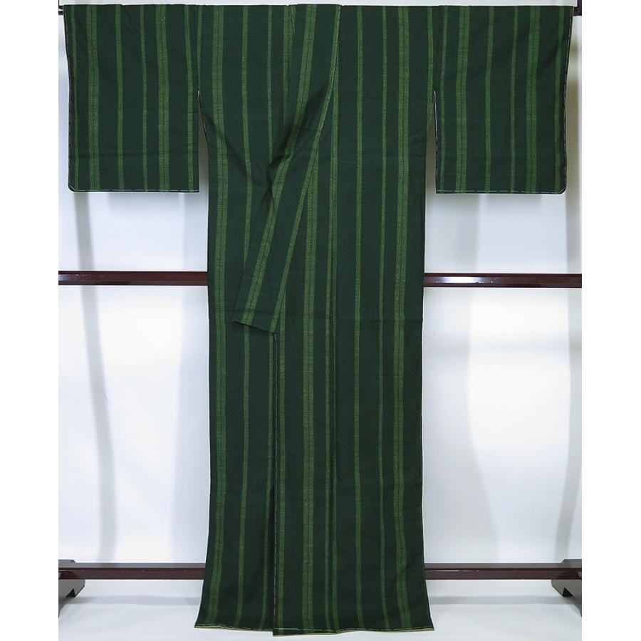 中古】美品 重要無形文化財 本場結城紬 緑 100山亀甲 証紙なし 