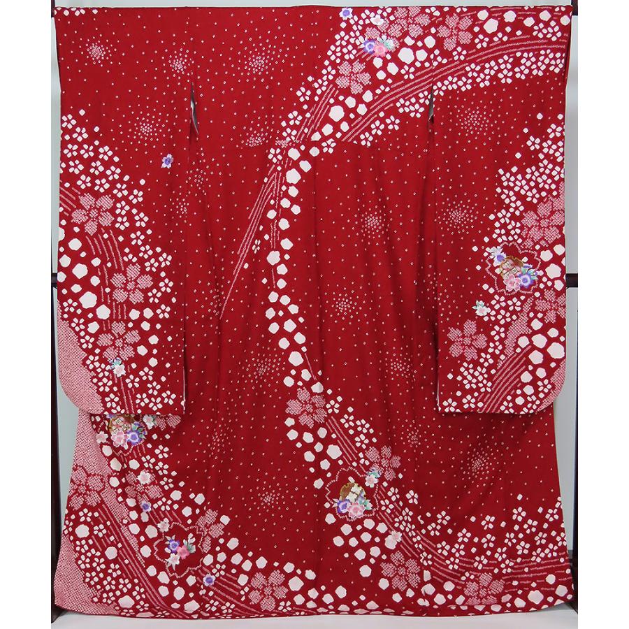 振袖 絞り 刺繍 紋綸子 赤 【中古】美品 k3735942-3107trym : きもの