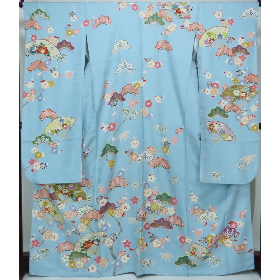 振袖 正絹 紋綸子 裄68cm 身丈163cm 薄勿忘草色 【中古】美品 k3737830 