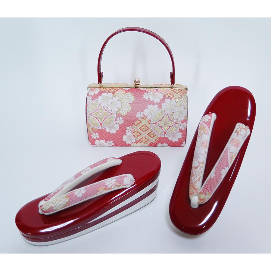 新品 振袖用 草履バッグセット 4段 厚底草履 24cm 赤 現品限り