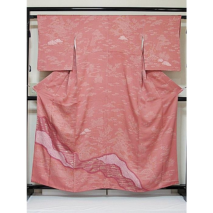 絞り 附下げ】袷着物 紋付 綸子 総エバ／ 疋田（鹿の子絞） 小紋箔