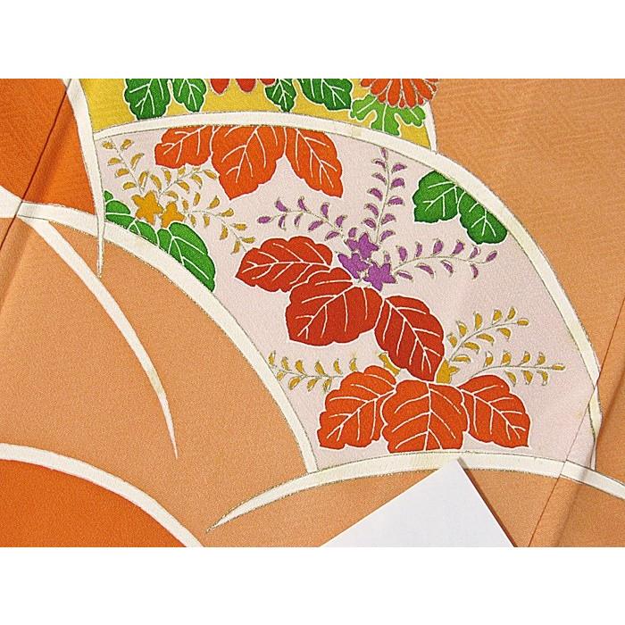 附下げ】袷着物 紋綸子（さや型）／波取りに菊 梅 牡丹 桐／154cm前後 