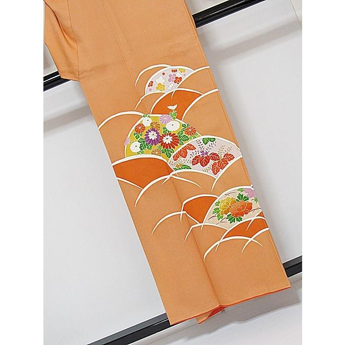 附下げ】袷着物 紋綸子（さや型）／波取りに菊 梅 牡丹 桐／154cm前後 