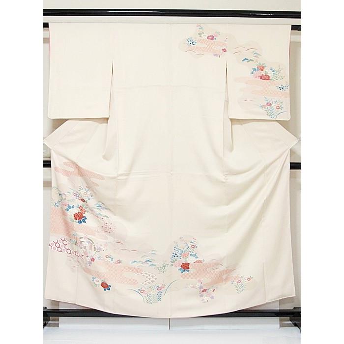 訪問着 袷着物 綸子 刺繍 刷疋田ヱ霞に吉祥花文 159cm前後ベスト