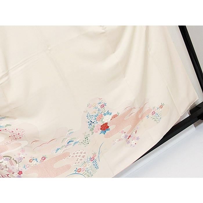 訪問着 袷着物 綸子 刺繍 刷疋田ヱ霞に吉祥花文 159cm前後ベスト