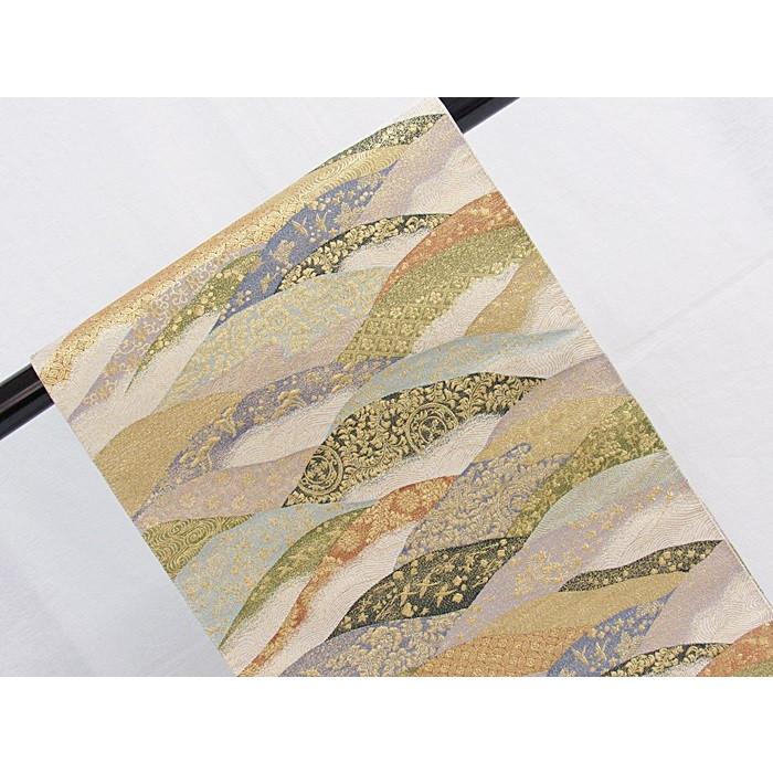 【新品 錦袋帯】【未仕立て】西陣602 橋本テル織物謹製／王朝継紙 遠山文☆ベージュ地に金_2