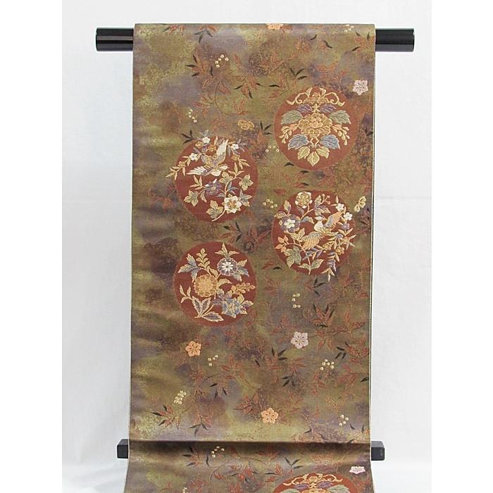 新品 錦袋帯】【未仕立て】西陣 落款入り 瑞兆 花丸文☆茶系 : kimono 