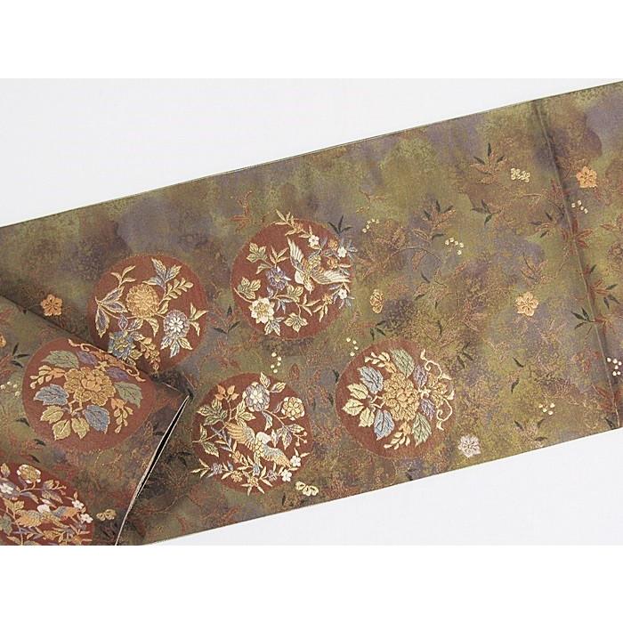 新品 錦袋帯】【未仕立て】西陣 落款入り 瑞兆 花丸文☆茶系 : kimono 