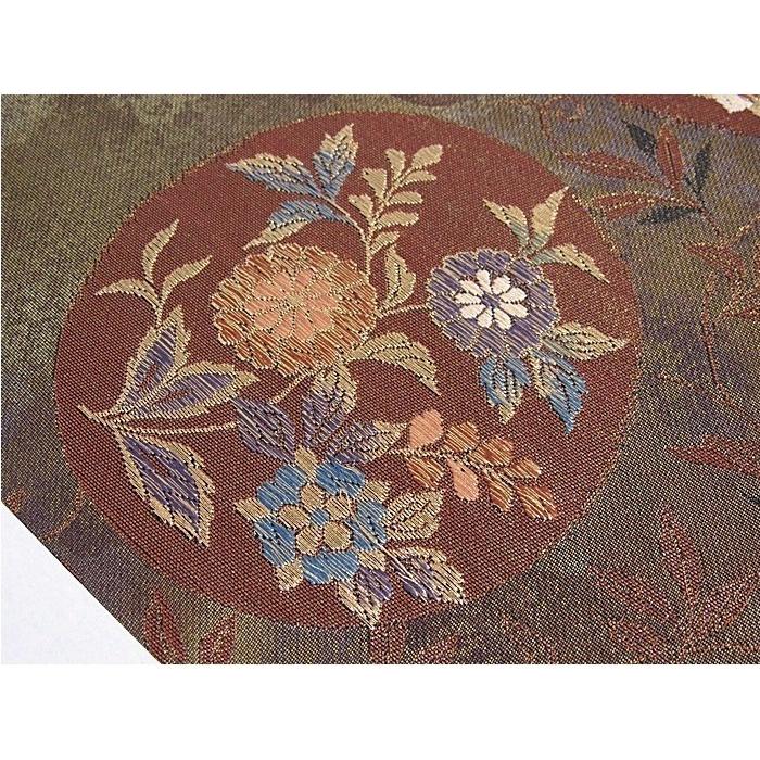 新品 錦袋帯】【未仕立て】西陣 落款入り 瑞兆 花丸文☆茶系 : kimono 