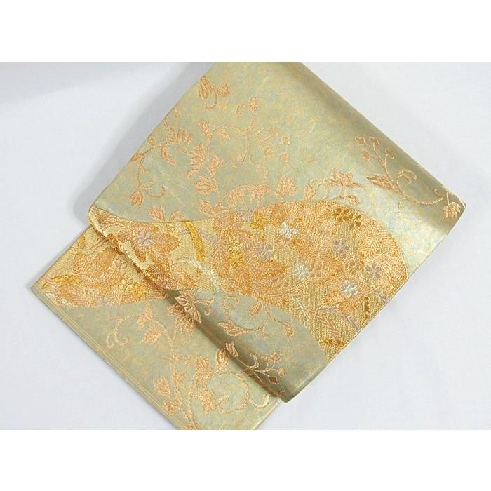 錦 袋帯 正絹 牡丹菊杜若文 ペールグリーン 【公式通販】