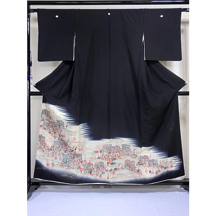 黒留袖 比翼(化繊) 平安御幸絵巻 落款付 156cm前後 黒留袖 比翼(化繊) 平安御幸絵巻 落款付き 156cm前後ベスト : kimono