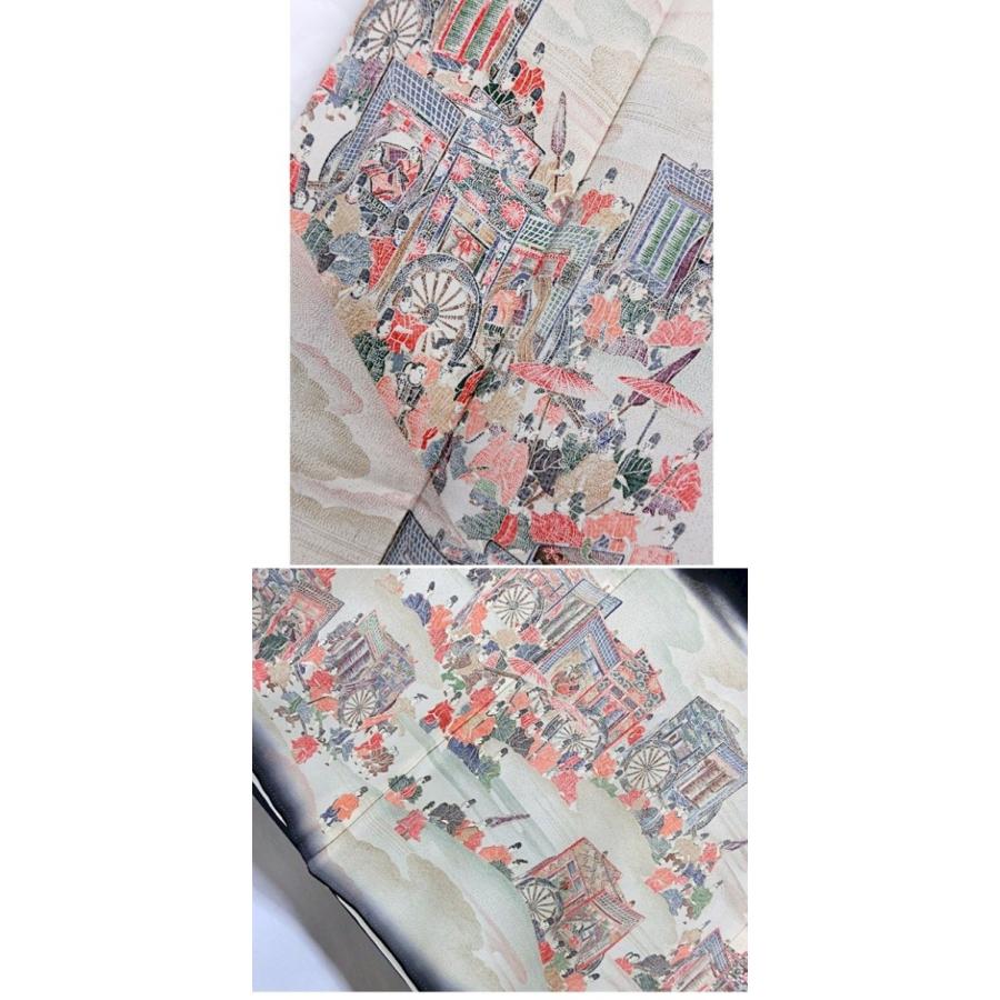 黒留袖 比翼(化繊) 平安御幸絵巻 落款付き 156cm前後ベスト : kimono