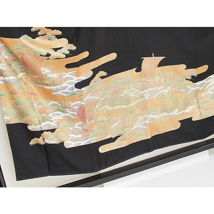 黒留袖 落款 正絹比翼 土佐霞に宝船 151cm前後ベスト 美品 : 060229-t2  