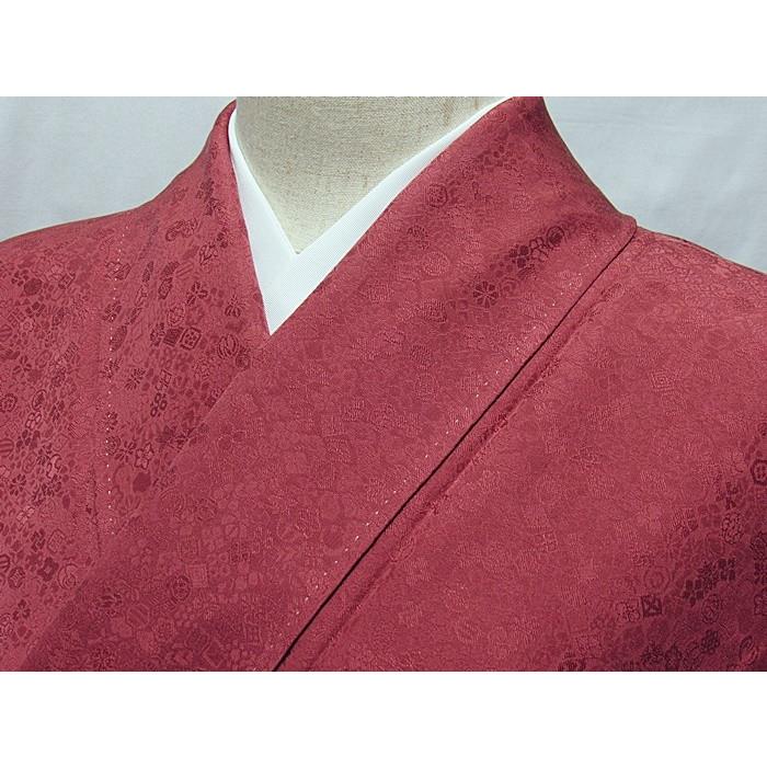 色無地】袷 1つ紋／紋綸子 共色八掛 紋尽くし／臙脂系☆151cm前後  