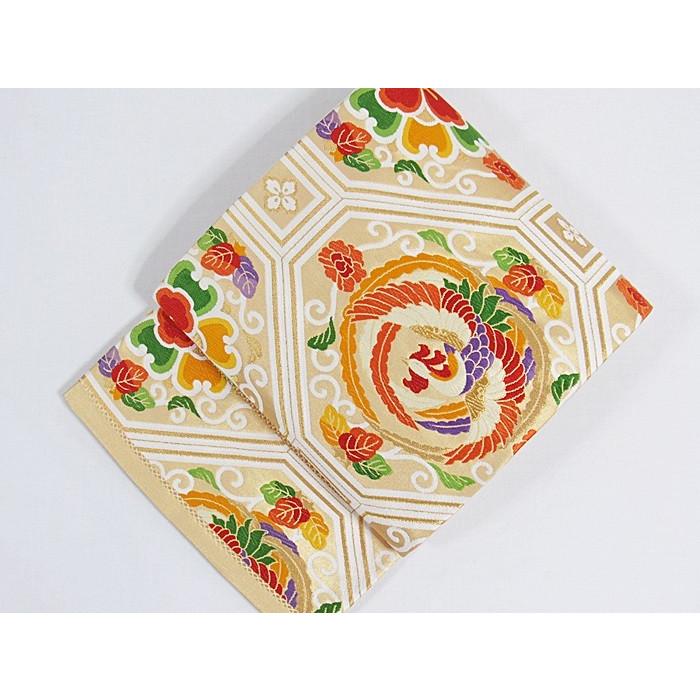 錦 袋帯】蜀江唐花文に鳳凰／ベージュ 白 金他【美品】 : kimono