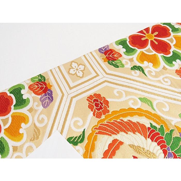 錦 袋帯】蜀江唐花文に鳳凰／ベージュ 白 金他【美品】 : kimono 