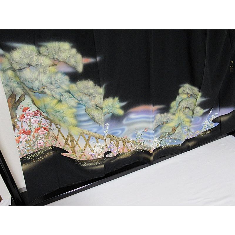 黒留袖 一越 比翼 落款 霞取りに四季花模様 151cm前後ベスト 美品 