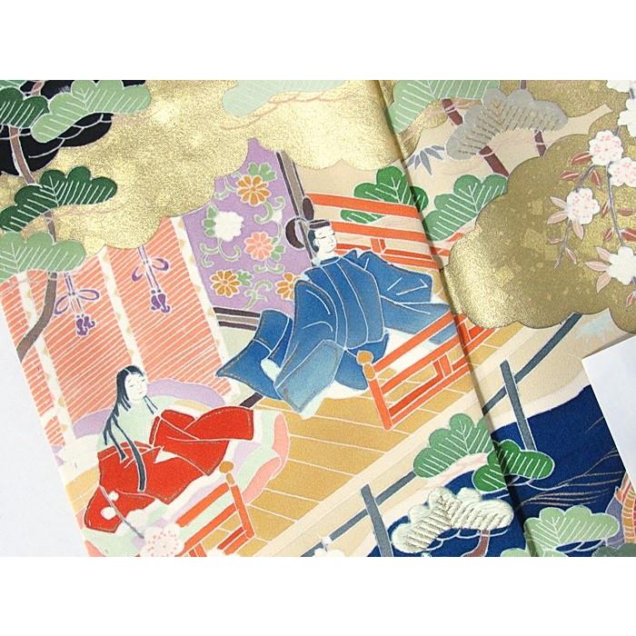 黒留袖 正絹一越 比翼(化繊) 落款 寿光 裏雲に時代絵図 153cm前後 