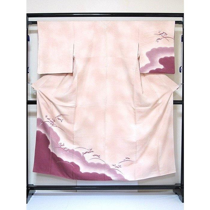 附下袷着物 重ね衿 紋付き 綸子 雲取りに露芝小花☆151cm前後ベスト 