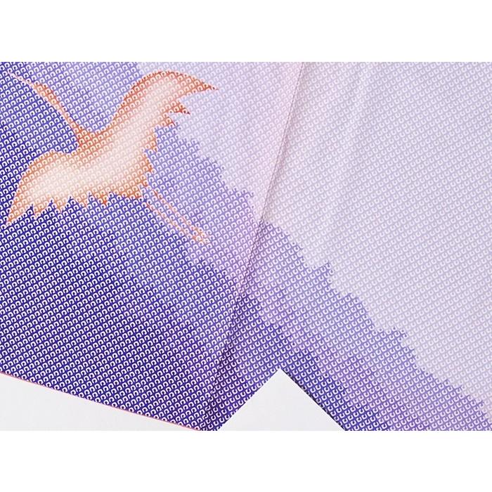 洗えるキモノ【附下げ】使用感なし 袷 刷り疋田 斜段暈し 鶴／薄紫 